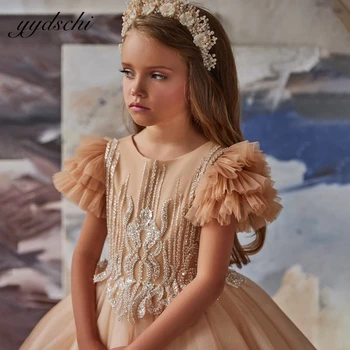 Платья с цветочным узором для девочек 2023, Элегантное Атласное бальное платье Принцессы для детского Дня рождения, Платье с простым бантом для Первого Причастия