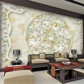 Пользовательские фрески beibehang 3d обои с мраморным тиснением пион нефрит ТВ диван передняя стена обои для гостиной