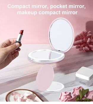 Портативное мини-зеркало для макияжа D5 со светодиодной подсветкой, Компактное карманное, заряжаемое через USB, Складное Зеркало для макияжа, косметический светильник для селфи