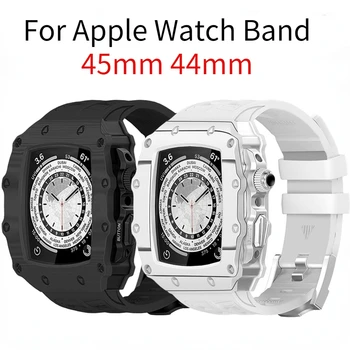 Ремешок из Углеродного волокна для Apple Watch Mod Kit 45 мм 44 мм Ремешок Резиновый Браслет Браслет для iWatch 8 7 654 SE Modification Kit Ремешок