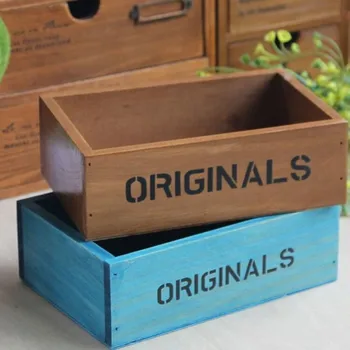 Ретро Деревянная настольная коробка для хранения ювелирных изделий, Косметический Органайзер, Прямоугольная деревянная коробка для суккулентов, Цветочный горшок