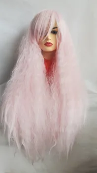 Розовый длинный вьющийся женский парик с полной челкой, парик из высокотемпературного синтетического волокна, вечерние парики с боковой челкой, белые женские парики