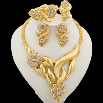 Роскошный комплект ювелирных изделий с цветочным дизайном для женщин, ожерелье из золота 18 Карат, большая подвеска и серьги, Свадебные Нигерийские аксессуары