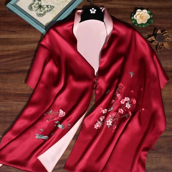 Свадебная шаль Чонсам, Женский Шелковый Шарф с пряжкой ручной работы, Двухслойное платье Xi Mom, Красный шарф с вышивкой