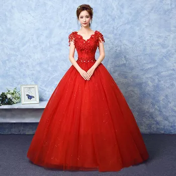 Свадебное платье 2023 Года, Красное Бальное платье с V-образным вырезом, Винтажные Свадебные платья, Кружевная вышивка, Vestido De Noiva