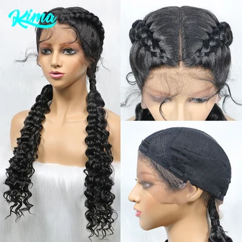 Синтетический парик из волос на кружеве 28 Дюймов, черный, Кудрявый, Длинный Для африканской Женщины, Афро-Фронтальные парики с косичками, Боксерские плетеные Парики