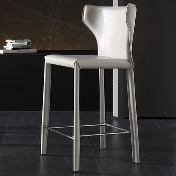 Скандинавский барный стул с кожаными сиденьями Табуретки с высокими ступеньками Дизайн стула для кухонной стойки Роскошный Эргономичный дизайн стула Современный декор
