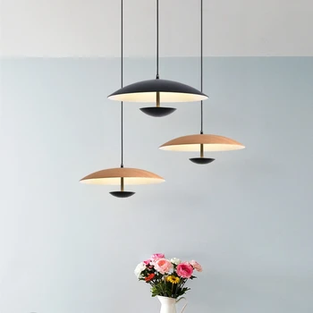Скандинавский минималистичный Дизайнерский деревянный подвесной светильник со светодиодной тарелкой, креативный ресторан, бар, художественное оформление прикроватной тумбочки, спальни, гостиной