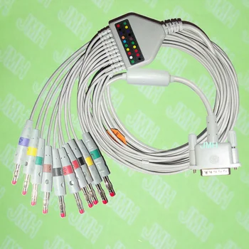 Совместим с 10 выводами для ЭКГ Philips (HP) M1772A, M3703C, M2462A, цельным кабелем для ЭКГ и выводными проводами, 15PIN, 4.0 red Banana, IEC или AHA.