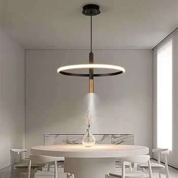 Современные Светодиодные подвесные светильники с точечным кольцом 2021, Черный минималистичный декор для столовой, гостиной, Центрального стола, офисных столов, домашнего светильника