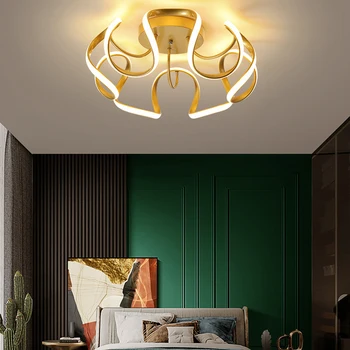 Современные скандинавские минималистичные золотисто-белые светодиодные потолочные светильники, Лампа для домашнего художественного декора гостиной, Потолочное освещение спальни