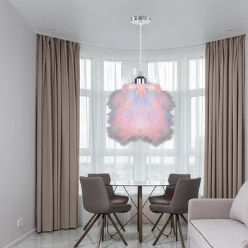 Современный Пушистый подвесной светильник, потолочная люстра в Скандинавском стиле, светильник с разноцветным пером, Подвесной светильник для гостиной, спальни, светодиодный