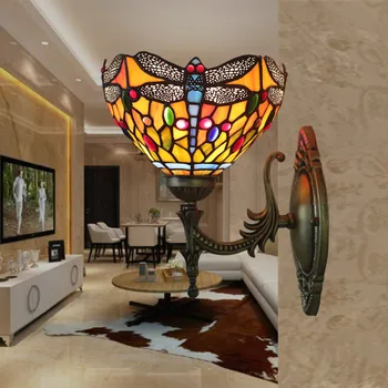 Средиземноморский настенный светильник Tiffany в стиле Ретро, витражи в виде Стрекозы, светильники для гостиной, коридора, спальни, настенный декор, светильник