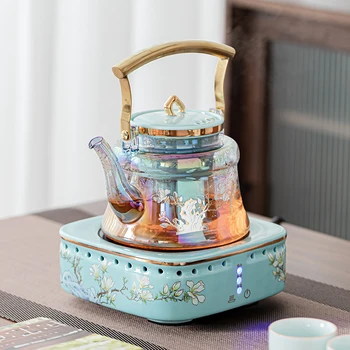 Термостойкий Стеклянный Паровой чайник с петлевой ручкой, Бытовой Небольшой Набор, Электрический Керамический Чайник для кипячения воды, Белый чай