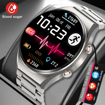 Точное измерение уровня глюкозы в крови Смарт-часы Мужские ЭКГ + PPG Частота сердечных сокращений Артериальное давление Медицинские Часы IP68 Водонепроницаемые Смарт-часы