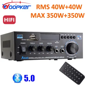 Усилитель Woopker Bluetooth Channel 2.0 HiFi Цифровой аудиоусилитель Подходит для домашних колонок AK45 MAX 350 Вт * 2 низких и ВЧ-контроля