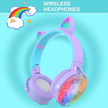 Устанавливаемая на голову Bluetooth-совместимая Гарнитура Со Светящимся Светодиодом Luminous Cat Ear Decompression Bubble Беспроводные Наушники Для детей