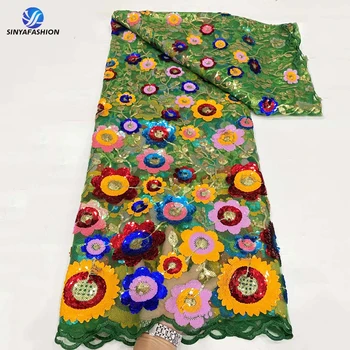 Французские сетчатые кружевные ткани Sinya, платья с цветочным рисунком, Роскошный материал, Сверкающая кружевная ткань с пайетками для вечеринки