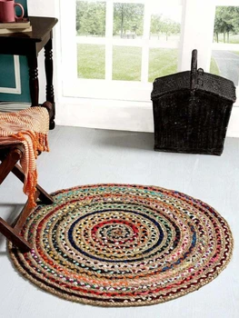 Хлопковый джутовый многоцветный круглый ковер ручной работы, плетеный реверсивный ковер для гостиной, домашнего декора в спальне