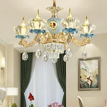 Хрустальная керамическая ретро золотая люстра Европейская настольная лампа гостиная спальня яркое стекло вилла дуплексные подвесные светильники