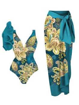 Цельнокроеный купальник с рюшами и винтажным цветочным принтом