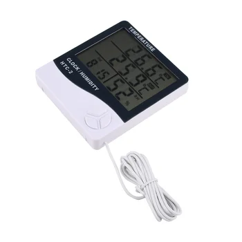 Цифровой термометр-гигрометр, электронный ЖК-измеритель температуры и влажности, метеостанция, внутренние и наружные часы HTC-2