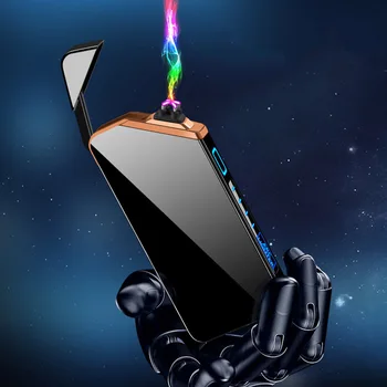 Черная Двухдуговая плазменная зажигалка с функцией ввода отпечатков пальцев, USB-Электрическая Зажигалка, Ветрозащитные Беспламенные Зажигалки для сигарет