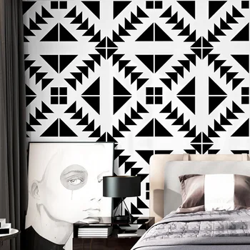 Черно-белые обои квадратная решетка в скандинавском стиле современный простой потолок гостиная спальня ТВ фоновые обои