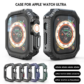 Чехол для Apple Watch 8 7 6 SE 5 Cover Ultra Edge Защитный Из Углеродного Волокна 49 мм 40 41 44 45 мм Противоударный Протектор Двухцветный Sili