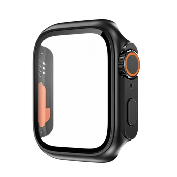 Чехол для ПК + Закаленное стекло Для Apple Watch Series 8 7 4 5 6 se 45 мм 44 мм Защитная пленка для экрана сменить на ultra iWatch Аксессуары