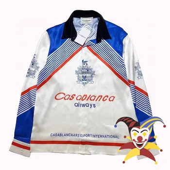Шелковая рубашка CASABLANCA для мужчин и женщин, футболки с тематическим принтом авиакомпании CASABLANCA