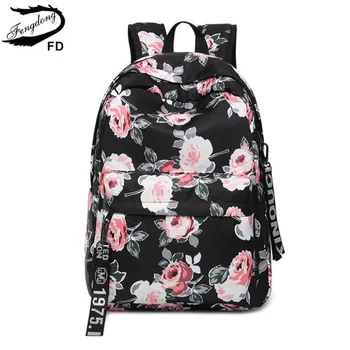 Школьные сумки Fengdong для девочек-подростков, школьный рюкзак, детский черный рюкзак с цветочным рисунком, рюкзак для начальной школы, детская сумка для книг