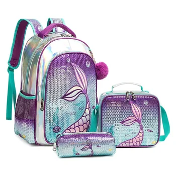 Школьный рюкзак для девочек, 16-дюймовый школьный рюкзак с пайетками для девочек, с коробкой для ланча, Рюкзак для женщин, набор школьных принадлежностей для девочек, сумки