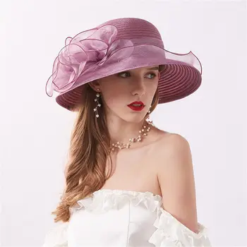 Элегантное женское церковное платье Из органзы, свадебная солнцезащитная кепка, шляпы-ведерки, солнцезащитные шляпы с широкими полями