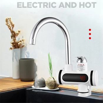 Электрический водонагреватель, Кран с индикацией температуры, Мгновенный Кран для подогрева горячей воды Для кухни, ванной, штепсельная вилка ЕС