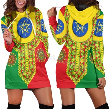 Эфиопия, Цветная эмблема Страны Лев, Национальный флаг, 3D принт, Осеннее платье с капюшоном, Женская Повседневная одежда, Платье с капюшоном с длинным рукавом-3