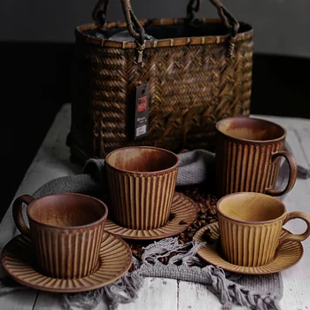 Японская Кофейная чашка в стиле Ретро, Нерегулярная Чашка для завтрака, Изысканная Керамическая чашка, Набор для приготовления кофе и блюдца, Чашка для Капучино, Домашние чашки для Эспрессо