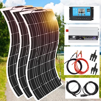 комплект солнечных панелей мощностью 450 Вт 12 В с инвертором контроллер зарядного устройства солнечной батареи гибкая монокристаллическая солнечная система для автомобиля RV camper
