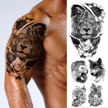 татуировка льва тигра, поддельные животные, волк, лиса, лес, водонепроницаемая временная татуировка для мужчин, женщин, боди-арт, тату на руку, плечо, наклейки