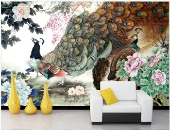 фото обоев 3 d настенная роспись на заказ, китайский павлин, пион, домашний декор в гостиной, обои для стен в рулонах
