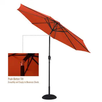 10-футовый зонт для патио с 8 прочными ребрами, зонты для уличного рынка с кнопкой наклона/рукояткой, оранжевый