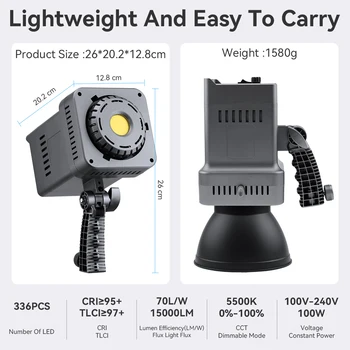 100 Вт Светодиодный светильник для Видеосъемки 5500 К 15000ЛМ CRI95 Дневной свет С дистанционным управлением Для Youtube VK Фотостудия Заполняющая лампа