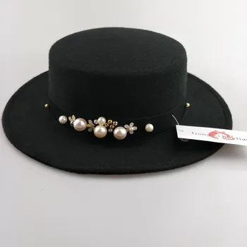 2017 новая жемчужная вводная часть femme, винтажная модная черная фетровая шляпа с верхом, мужская сомбреро-котелок, церковные шляпы-трилби для женщин