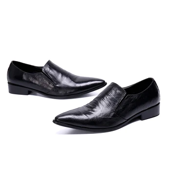 2023 Итальянские черные модельные туфли с острым носком, Классическая осенне-зимняя деловая обувь Для отдыха, мужская офисная обувь из натуральной кожи