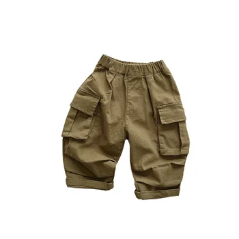 2023, Осенние Новые Детские Свободные брюки-карго, Модные Однотонные повседневные брюки для маленьких девочек, Универсальные широкие брюки для мальчиков, Детская одежда