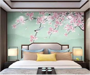 3d фотообои на заказ, настенная роспись в китайском стиле, ветка магнолии, цветы и птицы, домашний декор для спальни, обои для стен в рулонах