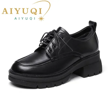 AIYUQI/женские лоферы на платформе, Новые женские оксфорды из натуральной кожи на шнуровке, повседневная весенняя обувь в британском стиле, женская