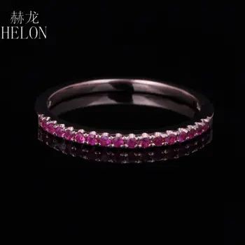 HELON Solid 14K 10K Розовое золото Круглые подлинные рубины Обручальное кольцо Женский драгоценный камень Модный подарок ювелирных изделий