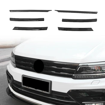 LHD для Tiguan L 2017-2021 Глянцевый Черный Передний бампер Сетка Центральная Решетка Гриль Формовочные планки Отделка крышки