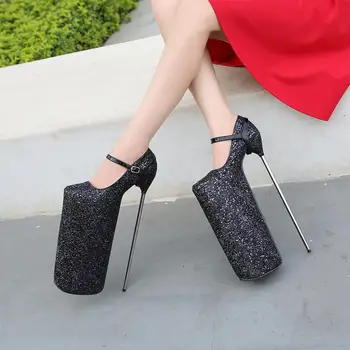 Voesnees/2020 г. Модная женская обувь из водонепроницаемого Материала на платформе и высоком каблуке 30 см, Пикантные женские Туфли-лодочки на шпильке с блестками, Большие Размеры